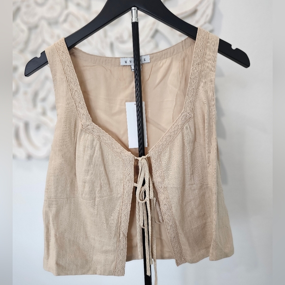NWT HYFVE Beige/Tan Tie-Front Linen Blend Vest - Sz Medium & Large - Picture 2 of 8